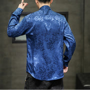 Buddha Stones Casual Dragon Pattern Frog-button Tang Suit Linen Men's Jacket Shirt Men's Jacket Shirt BS 4