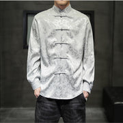 Buddha Stones Casual Dragon Pattern Frog-button Tang Suit Linen Men's Jacket Shirt Men's Jacket Shirt BS Silver US/UK/AU46，EU56 (5XL)