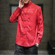 Buddha Stones Casual Dragon Pattern Frog-button Tang Suit Linen Men's Jacket Shirt