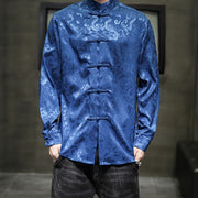 Buddha Stones Casual Dragon Pattern Frog-button Tang Suit Linen Men's Jacket Shirt