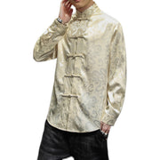 Buddha Stones Casual Dragon Pattern Frog-button Tang Suit Linen Men's Jacket Shirt Men's Jacket Shirt BS 46