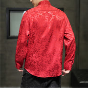 Buddha Stones Casual Dragon Pattern Frog-button Tang Suit Linen Men's Jacket Shirt Men's Jacket Shirt BS 53