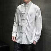 Buddha Stones Casual Dragon Pattern Frog-button Tang Suit Linen Men's Jacket Shirt