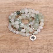 Buddha Stones 108 Mala Beads Natural Tianshan Jade Lotus Luck Bracelet