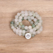 Buddha Stones 108 Mala Beads Natural Tianshan Jade Lotus Luck Bracelet