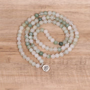 Buddha Stones 108 Mala Beads Natural Tianshan Jade Lotus Luck Bracelet