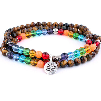 Buddha Stones 108 Mala Beads Natural Stone Tiger Eye Colored Beads Lotus Protection Bracelet