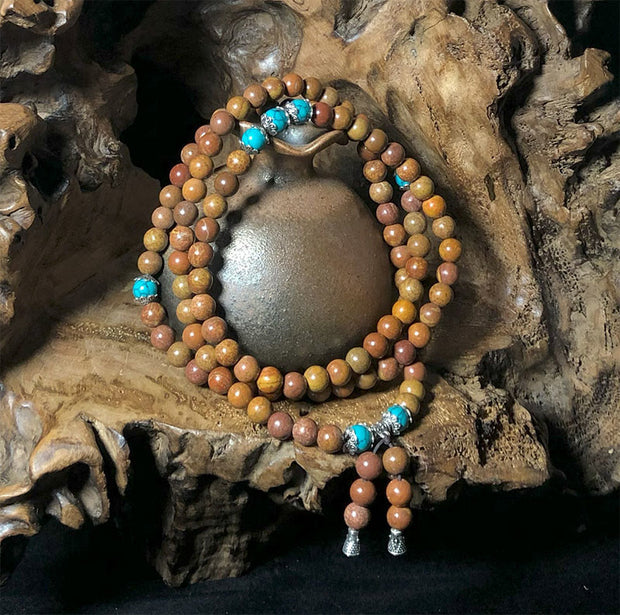 Buddha Stones 108 Mala Beads Bian Stone Healing Bracelet Mala Bracelet BS Bian Stone(Wrist Circumference: 14-16cm)