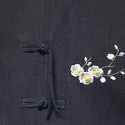 Buddha Stones Plum Blossom Embroidery Cuff Flower Design Frog-button Tang Suit Cotton Linen Men's Jacket Shirt