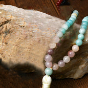 Buddha Stones 108 Mala Beads Natural White Jade Amazonite White Tassel Healing Bracelet