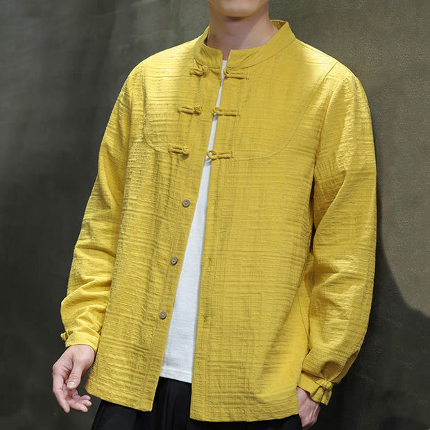 Buddha Stones Solid Color Half Frog-button Tang Suit Cotton Linen Men's Jacket Shirt Men's Jacket Shirt BS 31