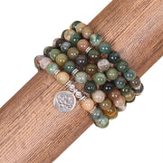 Buddha Stones 108 Mala Beads Natural Stone Indian Agate Lotus Calm Bracelet