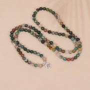 Buddha Stones 108 Mala Beads Natural Stone Indian Agate Lotus Calm Bracelet