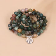 Buddha Stones 108 Mala Beads Natural Stone Indian Agate Lotus Calm Bracelet