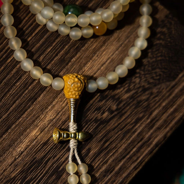 Buddha Stones Tibet 108 Mala Beads Chinese Zodiac Natal Buddha Natural Sheep Horn Wealth Bracelet Mala Bracelet BS 14