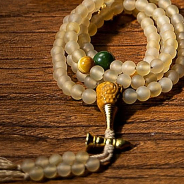 Buddha Stones Tibet 108 Mala Beads Chinese Zodiac Natal Buddha Natural Sheep Horn Wealth Bracelet Mala Bracelet BS 1