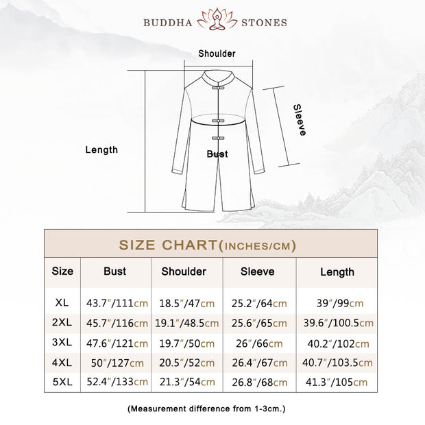 Buddha Stones Fall Simple Frog-Button Linen Men's Mid-length Coat Zen Clothing