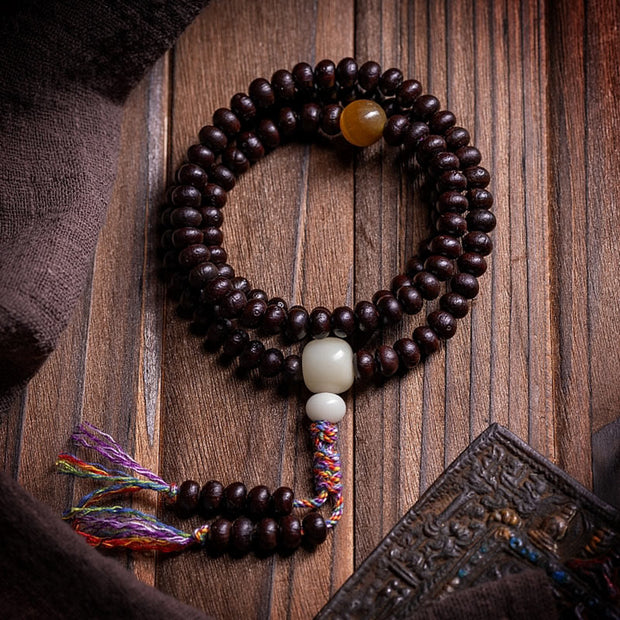 Buddha Stones 108 Mala Beads Bowl Bodhi Seed Colored Rope Peace Bracelet