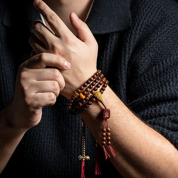 Buddha Stones 108 Mala Beads Mani Bodhi Colored Rope Protection   Bracelet