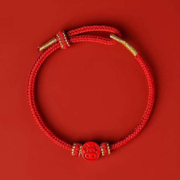 Buddha Stones Chinese Zodiac Red String Eight Thread Peace Knot Cinnabar Protection Luck Bracelet Bracelet BS Ox Red Rope(Wrist Circumference: 14-19cm)