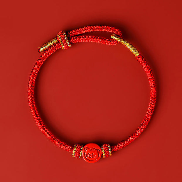 Buddha Stones Chinese Zodiac Red String Eight Thread Peace Knot Cinnabar Protection Luck Bracelet