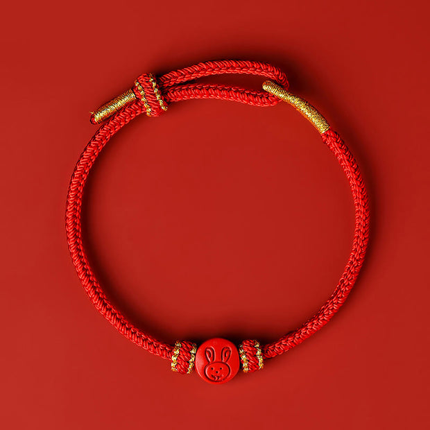 Buddha Stones Chinese Zodiac Red String Eight Thread Peace Knot Cinnabar Protection Luck Bracelet Bracelet BS Rabbit Red Rope(Wrist Circumference: 14-19cm)