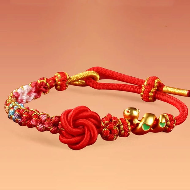 Buddha Stones Red String Mandala Knot Hand-woven Colorful Flowers Year Of The Snake Protection Braided Bracelet Bracelet BS 7