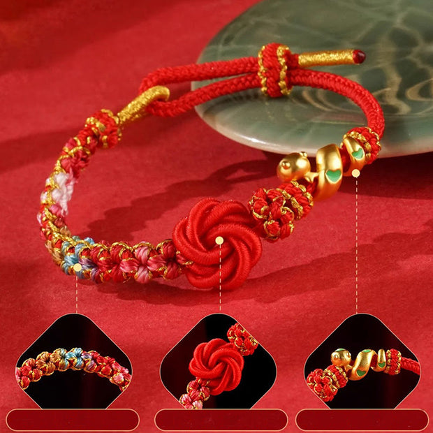 Buddha Stones Red String Mandala Knot Hand-woven Colorful Flowers Year Of The Snake Protection Braided Bracelet