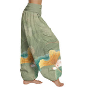 Buddha Stones Lotus Flowers Leaves Pattern Women's Elastic Waist Harem Pants