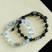 Buddha Stones Black Onyx White Cat's Eye Beads Year Of The Snake Protection Bracelet