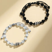 Buddha Stones Black Onyx White Cat's Eye Beads Year Of The Snake Protection Bracelet