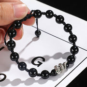 Buddha Stones Black Onyx White Cat's Eye Beads Year Of The Snake Protection Bracelet