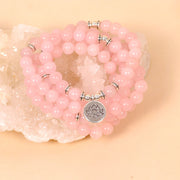 Buddha Stones 108 Mala Beads Natural Stone Rose Quartz Lotus Peace Bracelet