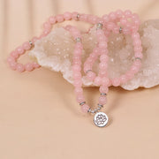 Buddha Stones 108 Mala Beads Natural Stone Rose Quartz Lotus Peace Bracelet