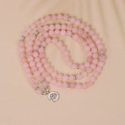 Buddha Stones 108 Mala Beads Natural Stone Rose Quartz Lotus Peace Bracelet