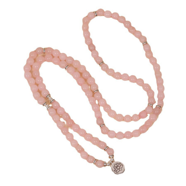 Buddha Stones 108 Mala Beads Natural Stone Rose Quartz Lotus Peace Bracelet