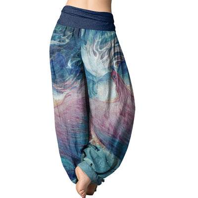 Buddha Stones Mythical Creature Pattern Women's Elastic Waist Harem Pants