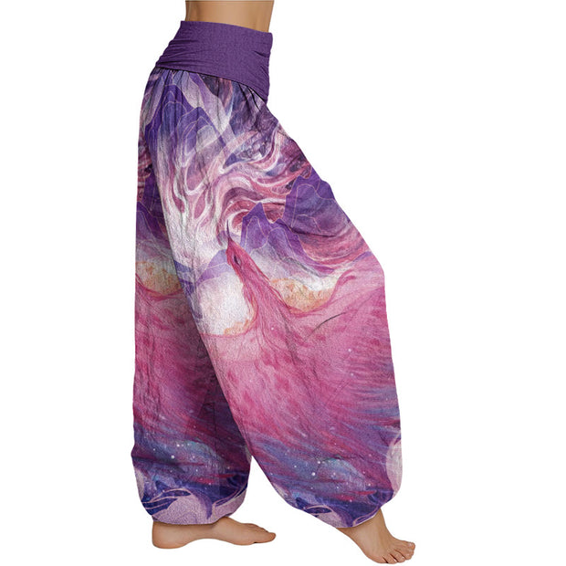 Buddha Stones Mythical Creature Pattern Women's Elastic Waist Harem Pants