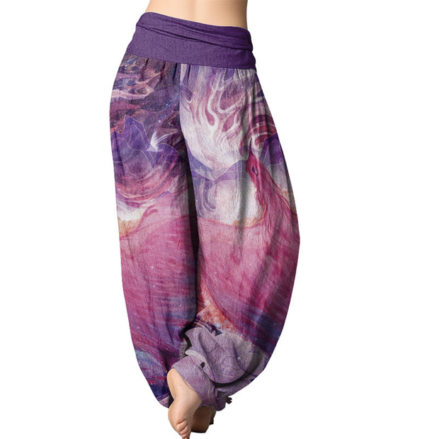 Buddha Stones Mythical Creature Pattern Women's Elastic Waist Harem Pants