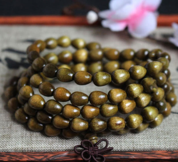 Buddha Stones 108 Mala Teardrop Beads Natural Phoebe Zhennan Wood Protection Bracelet Mala Bracelet BS 1