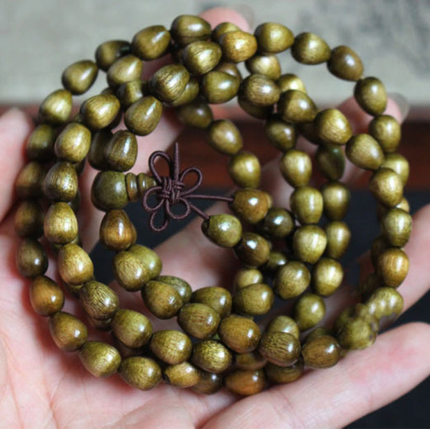 Buddha Stones 108 Mala Teardrop Beads Natural Phoebe Zhennan Wood Protection Bracelet Mala Bracelet BS 3