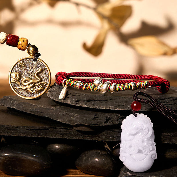 Buddha Stones Lucky The Year of The Snake 2025 Jade Red String Protection Bundle-2