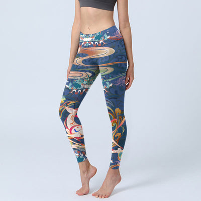 Buddha Stones Deer Auspicious Clouds Lotus Gym Leggings Women's Yoga Pants - DarkBlue - US18，UK/AU22，EU50 (4XL) - image 1