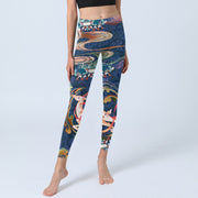 Buddha Stones Deer Auspicious Clouds Lotus Gym Leggings Women's Yoga Pants Leggings BS 5