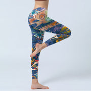 Buddha Stones Deer Auspicious Clouds Lotus Gym Leggings Women's Yoga Pants Leggings BS 3