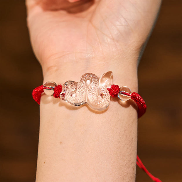 Buddha Stones Lucky Healing The Year of The Snake 2025 Jade White Crystal Red String Protection Bundle Snake Bundle BS 6