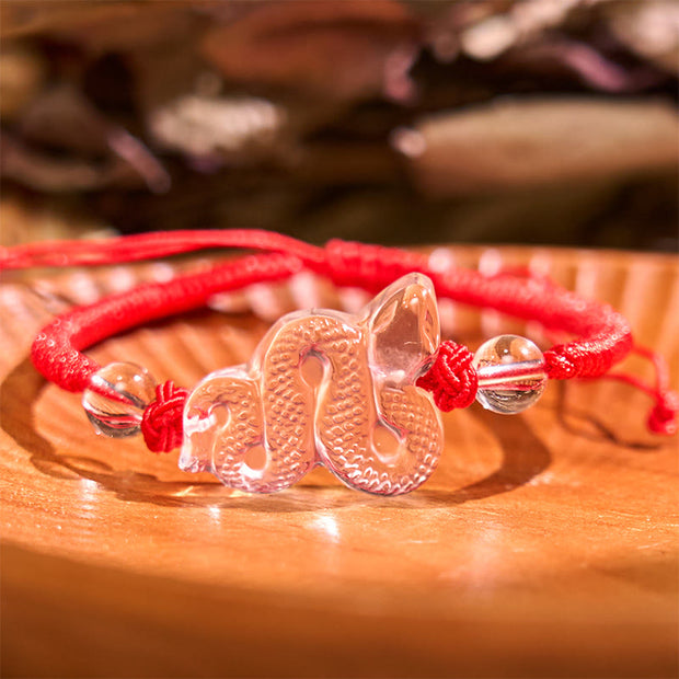 Buddha Stones Lucky Healing The Year of The Snake 2025 Jade White Crystal Red String Protection Bundle Snake Bundle BS 4