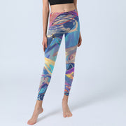 Buddha Stones Whales Swallows Waves Print Gym Leggings Women's Yoga Pants Leggings BS 5