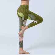 Buddha Stones Lotus Print Gym Leggings Women's Yoga Pants Leggings BS 3