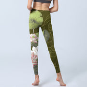 Buddha Stones Lotus Print Gym Leggings Women's Yoga Pants